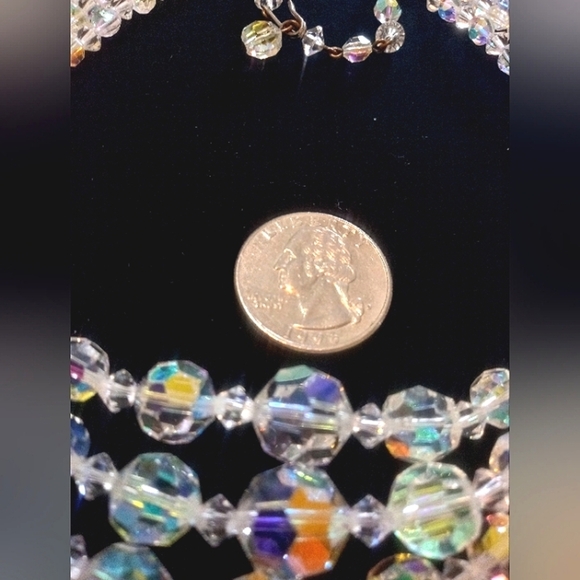 Triple Strand Necklace Aurora Borealis Vintage Crystal Graduated Beads 14-15.5" - Picture 5 of 6
